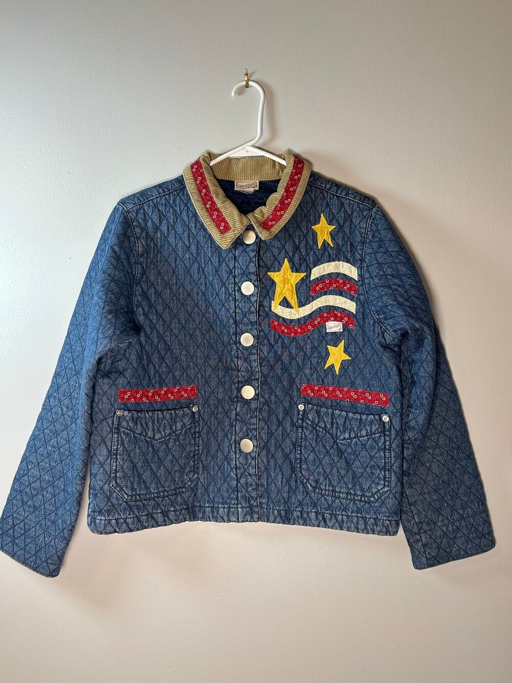 Beverly’s Vintage Quilted Denim American Jacket Stars Stripes Corduroy Sz M 90s